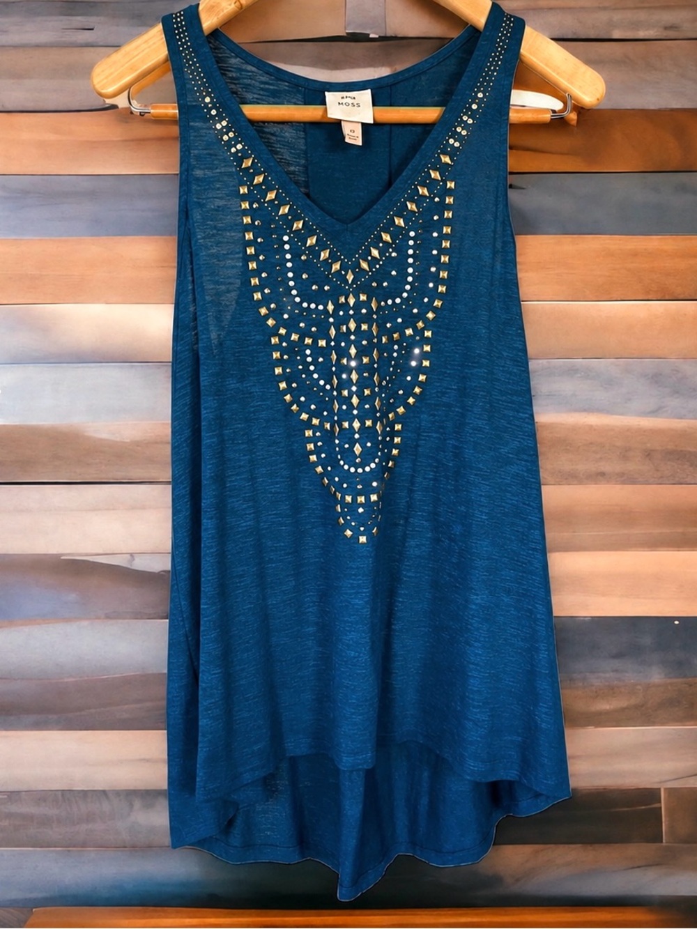 EUC Knox Rose Studded Sleeveless Peacock Blue & Gold Tank Top Women’s SZ Medium - Picture 5 of 12